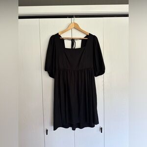 Gap Linen Black Dress with Puff Sleeves